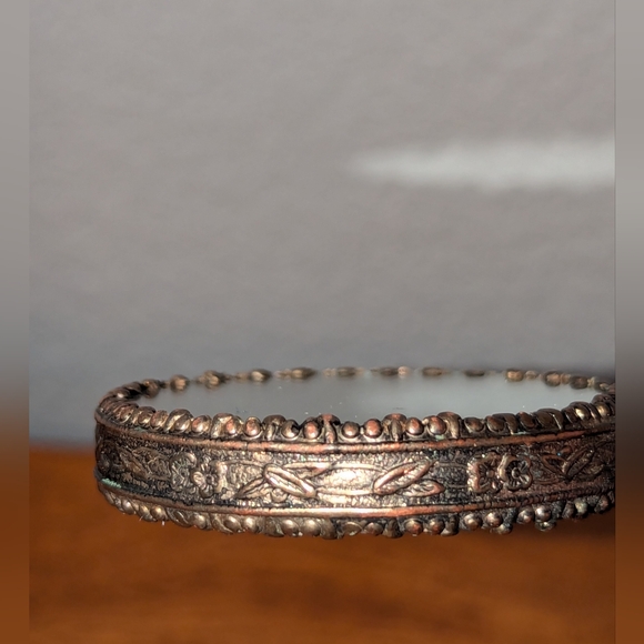 Butterfly Purse size Hand Mirror With Ornate Trim and Green Handle - Picture 5 of 9